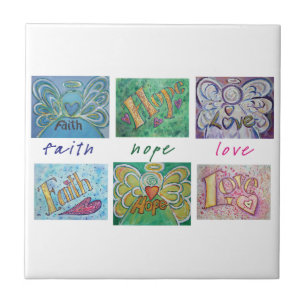 Faith Hope Kärlek Angel Ord Tile Gift Kakelplatta