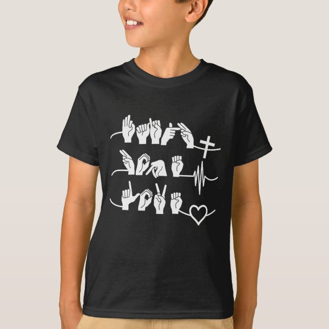 Faith Hope Kärlek ASL American Sign Language T Shirt (Framsida)