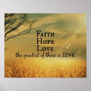 Faith, Hope, Kärlek Bible Verse Scripture Poster