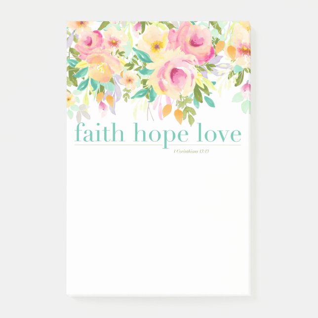 Faith Hope Kärlek | Blommigt efter vattenfärgen Po Post-it Block (Framsida)
