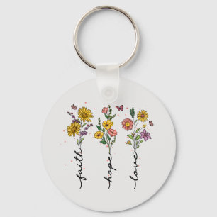 Faith Hope Kärlek - Blommigt inspirational Nyckelring