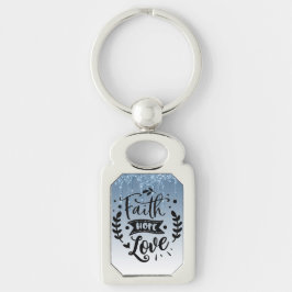 Faith Hope Kärlek Blue Dripping Glitter Keychain Rektangulärt Silverfärgad Nyckelring