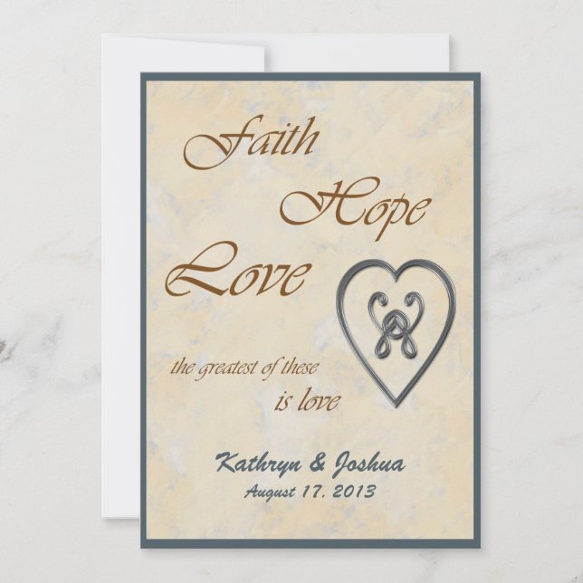 Faith Hope Kärlek Blue Heart Wedding bjudande Inbjudningar (Framsida)