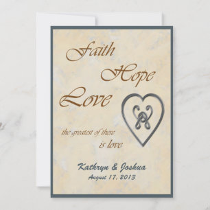 Faith Hope Kärlek Blue Heart Wedding bjudande Inbjudningar