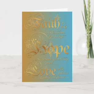 Faith, Hope, Kärlek Blue och Guld julkort Helgkort