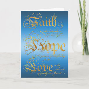 Faith, Hope, Kärlek Blue och Guld julkort Helgkort