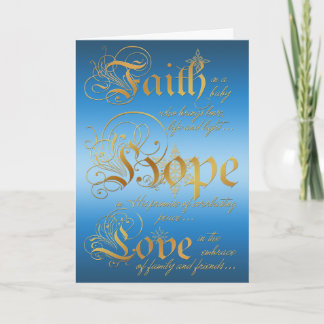 Faith, Hope, Kärlek Blue och Guld julkort Helgkort