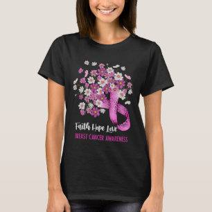 Faith Hope Kärlek Breast Cancer Awareness Blommigt T Shirt