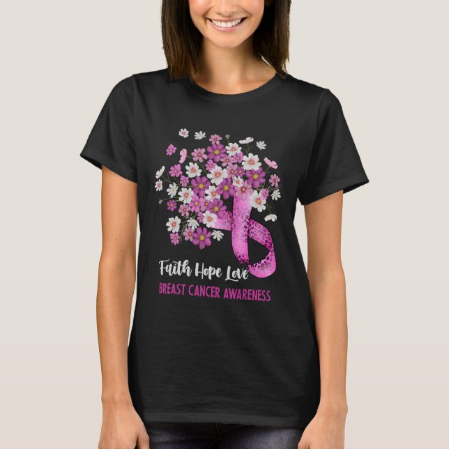 Faith Hope Kärlek Breast Cancer Awareness Blommigt T Shirt (Framsida)