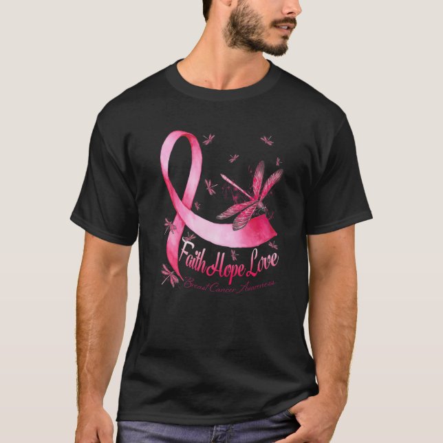 Faith Hope Kärlek Breast Cancer Awareness Dragonfl T Shirt (Framsida)