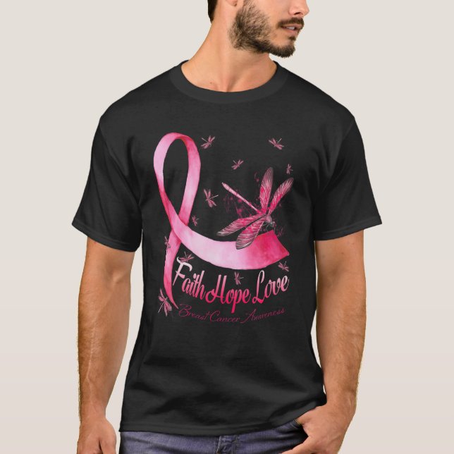 Faith Hope Kärlek Breast Cancer Awareness Dragonfl T Shirt (Framsida)