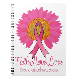 Faith Hope Kärlek Breast Cancer Awareness Flower Anteckningsbok