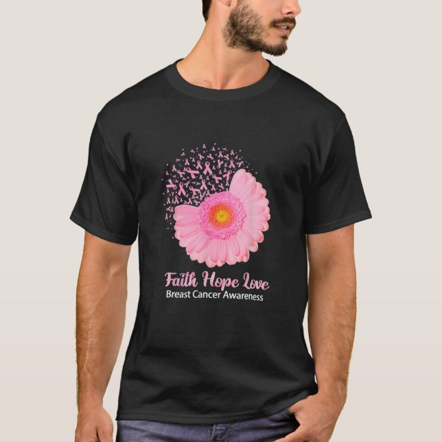 Faith Hope Kärlek Breast Cancer Awareness Flower P T Shirt (Framsida)