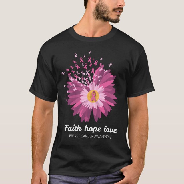 Faith Hope Kärlek Breast Cancer Awareness T Shirt (Framsida)