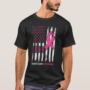 Faith Hope Kärlek Breast Cancer Awareness USA flag T Shirt