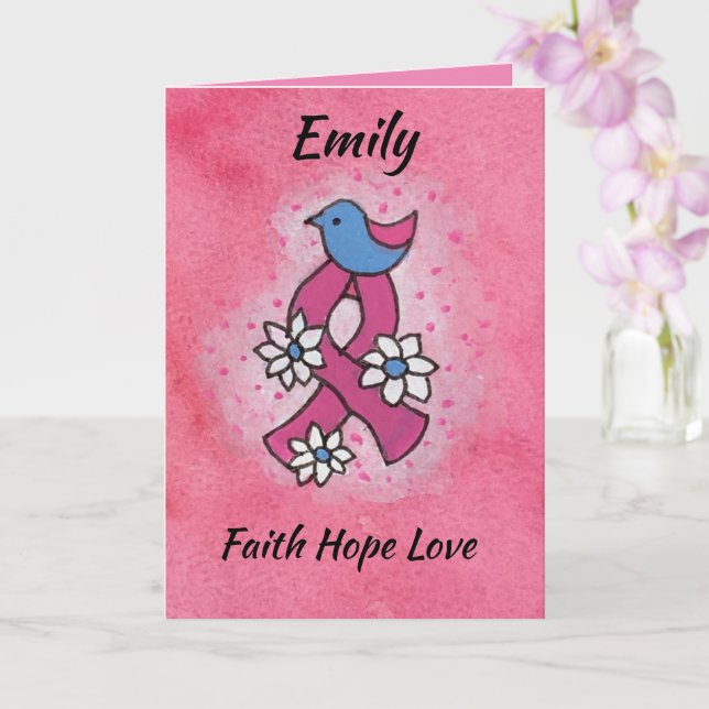 Faith Hope Kärlek Breast Cancer Pink Ribbon Card Kort (Orkide)