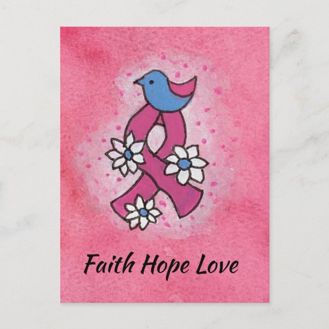 Faith Hope Kärlek Breast Cancer Pink Ribbon Prayer Vykort (Framsida)
