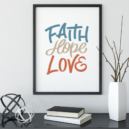 Faith Hope Kärlek Brush Calligraphy Poster