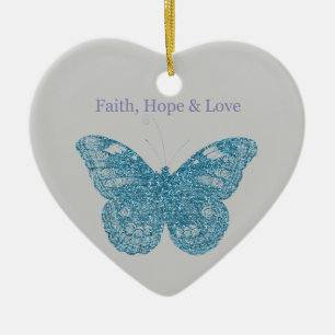 Faith, Hope, Kärlek Butterfly Julgransprydnad Keramik