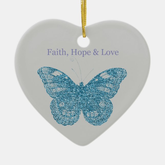 Faith, Hope, Kärlek Butterfly Julgransprydnad Keramik (Framsidan)
