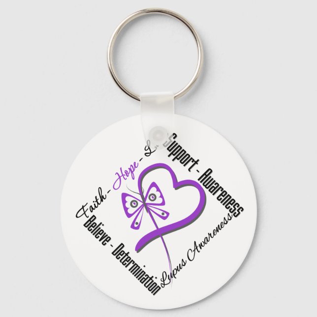 Faith Hope Kärlek Butterfly - Lupus Awareness Nyckelring (Framsida)