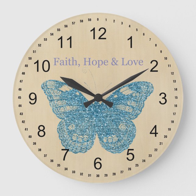 Faith, Hope, Kärlek Butterfly Stor Klocka (Framsida)