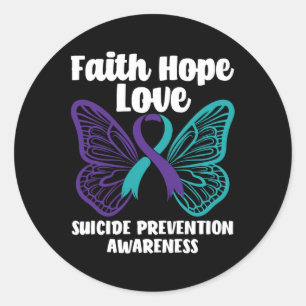 Faith Hope Kärlek Butterfly Suicide Prevention Med Runt Klistermärke