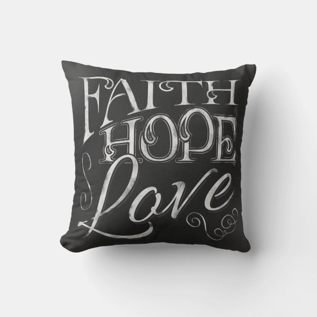 Faith, Hope, Kärlek Chalkboard Pillow Kudde (Framsida)