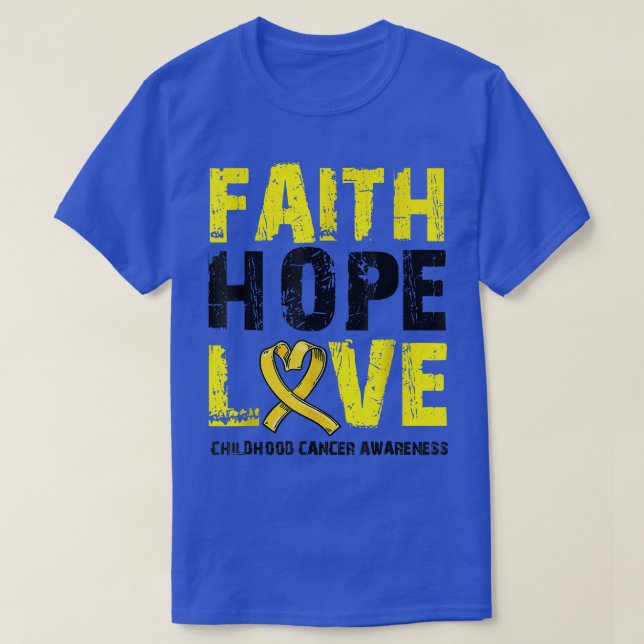 Faith Hope Kärlek Childature Cancer Awareness Guld T Shirt (Design framsida)