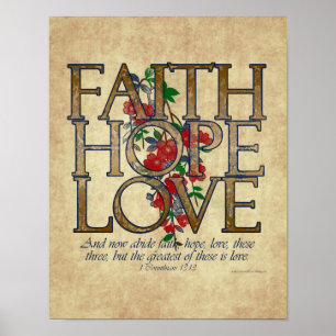 Faith Hope Kärlek Christian Bible Verse Poster