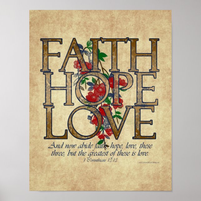 Faith Hope Kärlek Christian Bible Verse Poster (Framsidan)