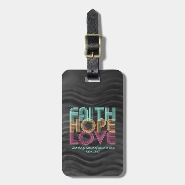 Faith Hope Kärlek Christian Bible Verse Retro Bagagebricka (Vertikal Framsida)