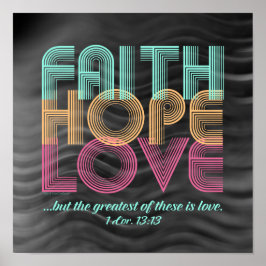 Faith Hope Kärlek Christian Bible Verse Retro Poster
