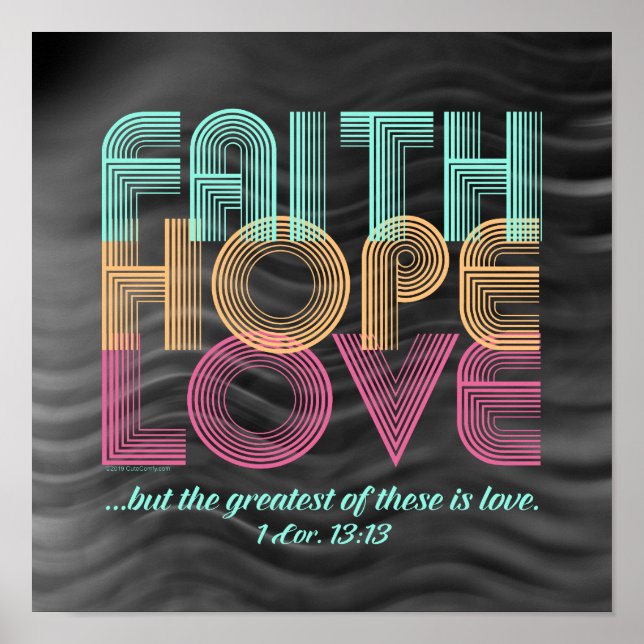Faith Hope Kärlek Christian Bible Verse Retro Poster (Framsidan)
