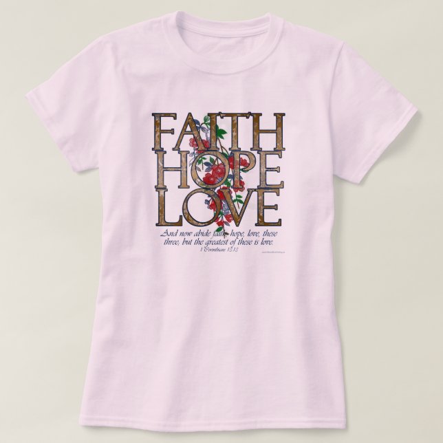 Faith Hope Kärlek Christian Bible Verse Tee (Design framsida)
