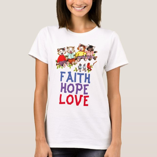 FAITH HOPE KÄRLEK, Christian Cat T-shirts (Framsida)