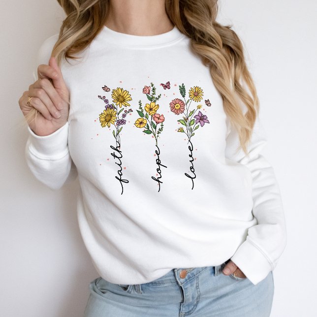 Faith Hope Kärlek Christian Sweatshirt Womens Blom T Shirt (Skapare uppladdad)