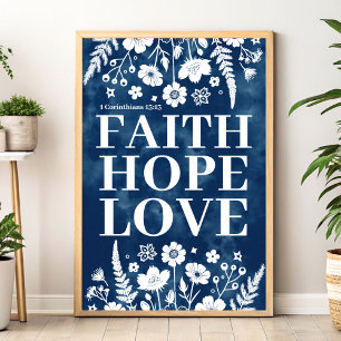 Faith, Hope, Kärlek Christian Wall Art Print Poster