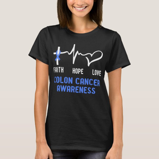 Faith Hope Kärlek Colon Cancer Awareness T Shirt (Framsida)