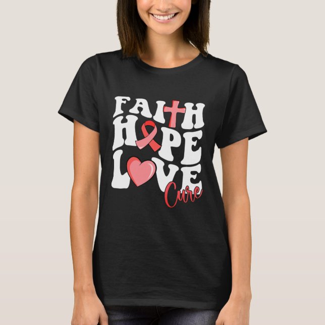 Faith Hope Kärlek Cure Burgundy Ribbon Sickle Cell T Shirt (Framsida)