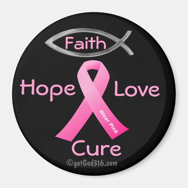 Faith Hope Kärlek Cure gotGod316.com Rosa Ribbon Magnet (Framsidan)