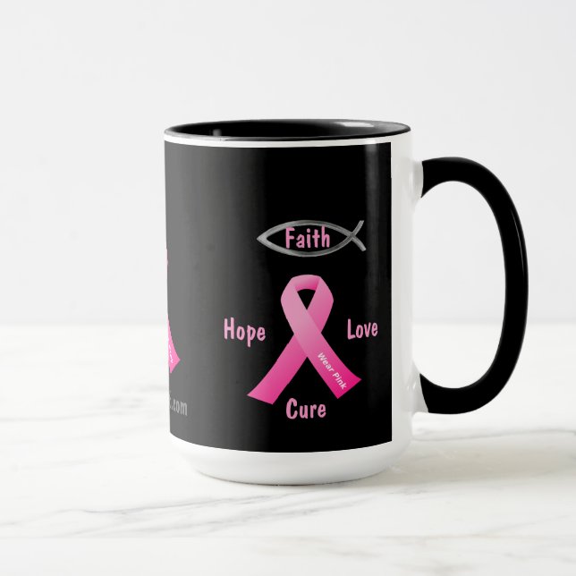 Faith Hope Kärlek Cure gotGod316.com Rosa Ribbon Mugg (Höger)