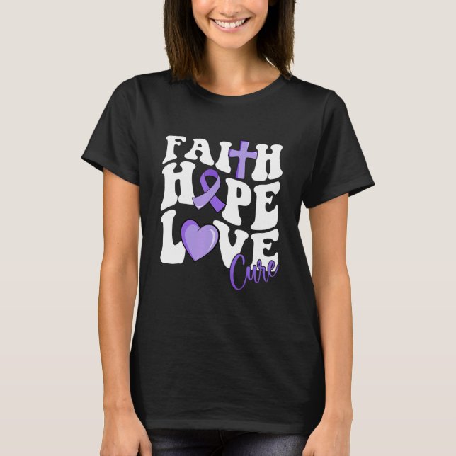 Faith Hope Kärlek Cure Puple Ribbon Rett Syndrome  T Shirt (Framsida)