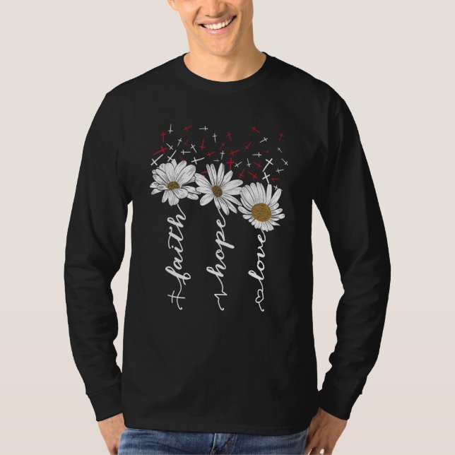 Faith Hope Kärlek Daisy Butterfly Kor Christian T Shirt (Framsida)