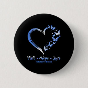 Faith Hope Kärlek Diabetes Awareness Heart Butterf Knapp