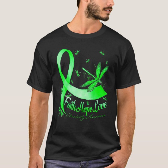 Faith Hope Kärlek Disability Awareness Dragonfly T Shirt (Framsida)