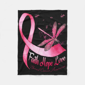 Faith Hope Kärlek Dragonfly Breast Cancer Awarenes Fleecefilt