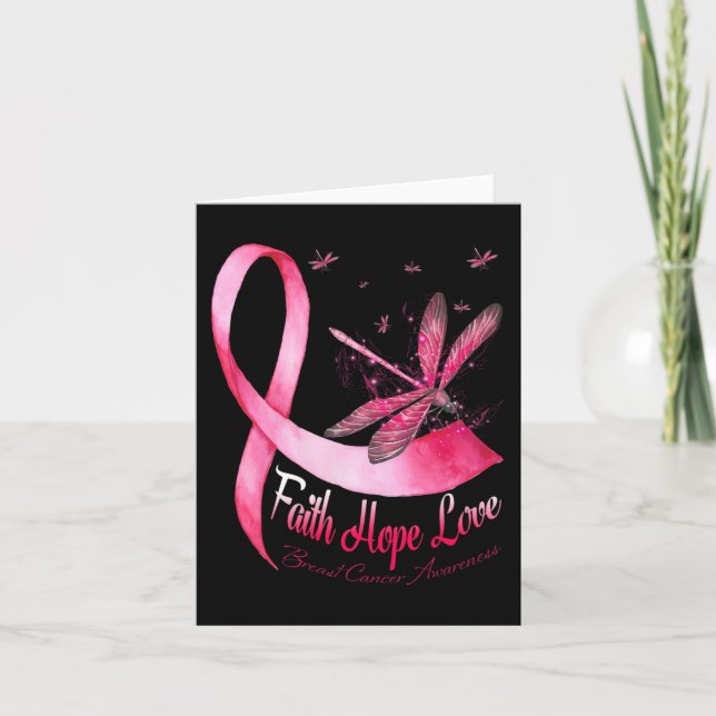 Faith Hope Kärlek Dragonfly Breast Cancer Awarenes Kort (Framsida)