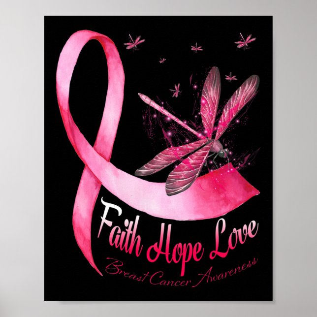 Faith Hope Kärlek Dragonfly Breast Cancer Awarenes Poster (Framsidan)