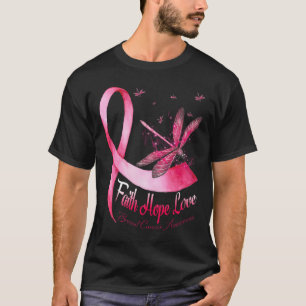 Faith Hope Kärlek Dragonfly Breast Cancer Awarenes T Shirt